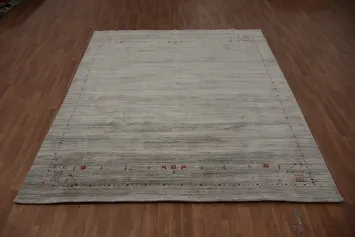 Contemporary Grey Base Gabbeh Area Rug with Intricate Border 8x10