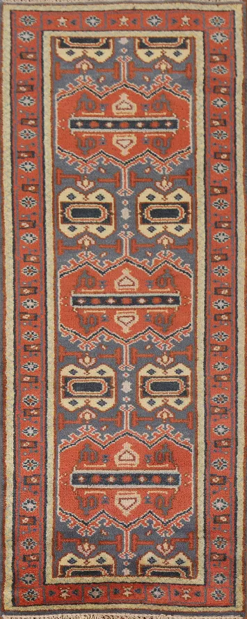 Geometric Heriz Serapi Indian Runner Rug 3x8