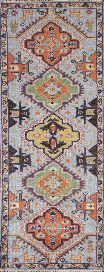 Light Blue Heriz Serapi Oriental Runner Rug 3x8
