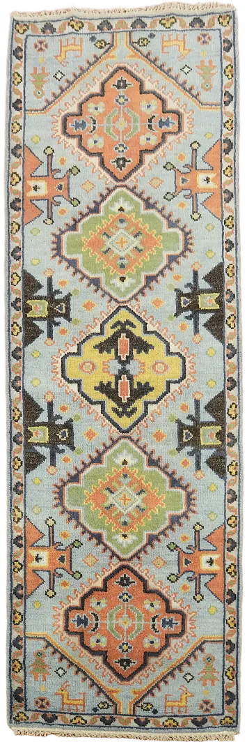 Light Blue Heriz Serapi Oriental Runner Rug 3x8
