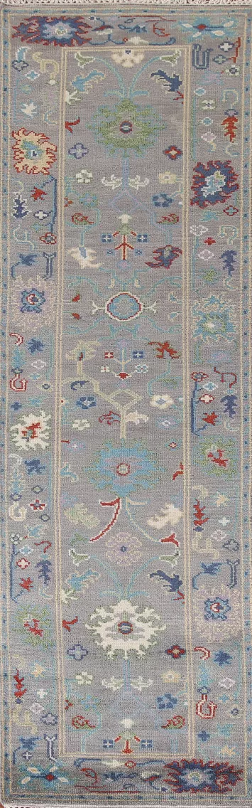 Gray Oushak Oriental Runner Rug 3x10