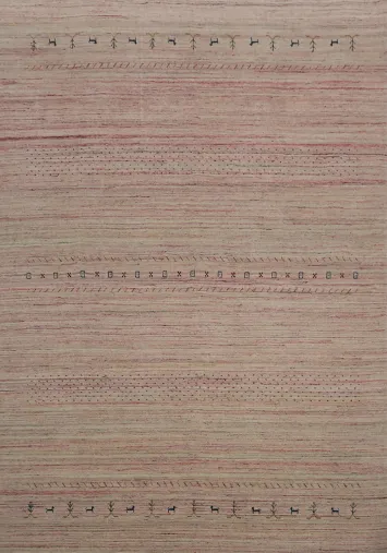 Chic Beige Pink Gabbeh Rug with Delicate Red and Blue Accents 8x10