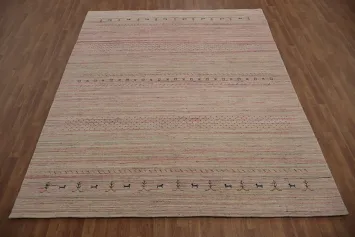 Chic Beige Pink Gabbeh Rug with Delicate Red and Blue Accents 8x10