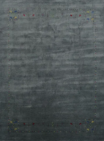 Modern Blue Gabbeh Area Rug with Minimalist Decorative Touches 8x9