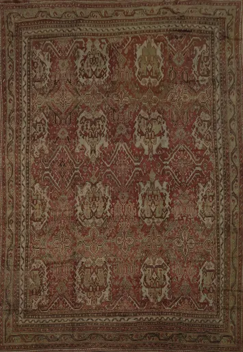 Pre-1900 Antique Oushak Large Vegetable Dye Rug 13x16