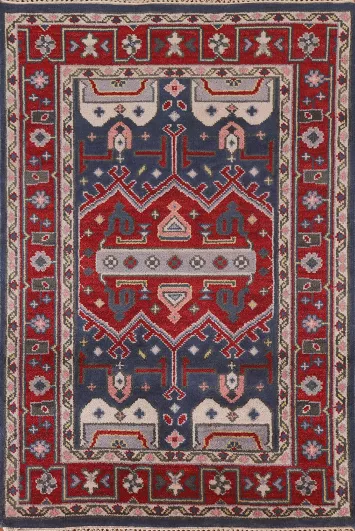 Navy Blue & Red Heriz Serapi Oriental Rug 4x6