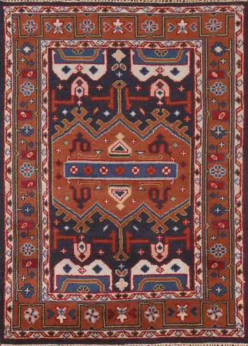 Geometric Heriz Serapi Indian Wool Rug 4x6