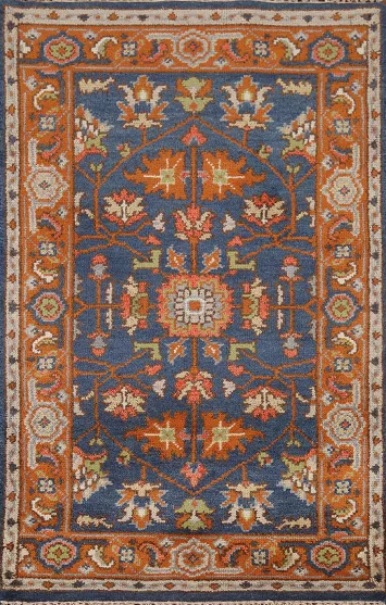 Blue Floral Heriz Serapi Indian Accent Rug 3x5