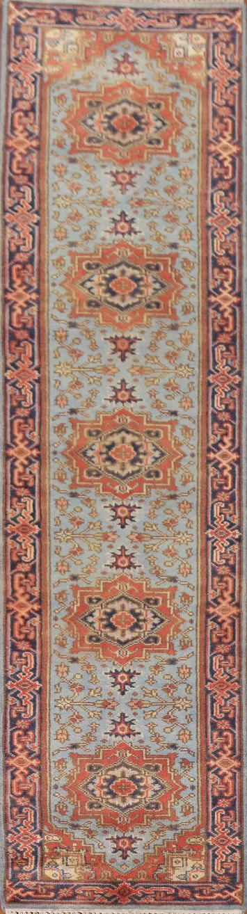 Geometric Heriz Serapi Indian Runner Rug 3x12