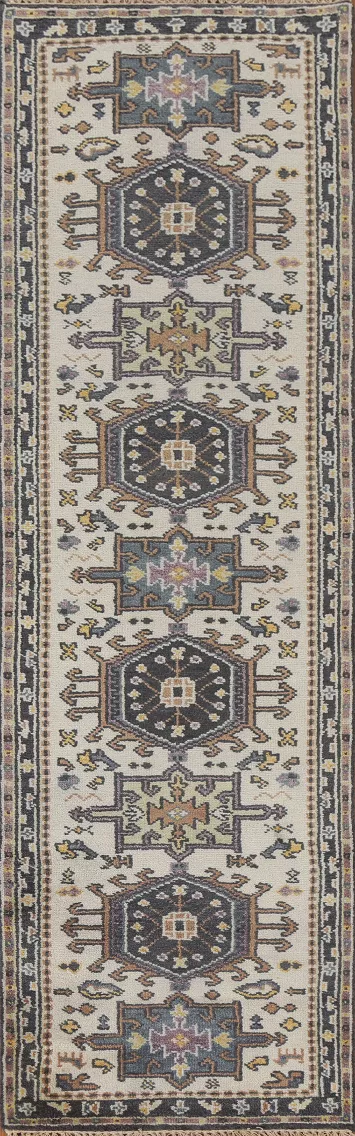 Geometric Heriz Serapi Wool Runner Rug 3x10