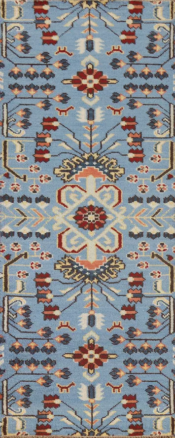 Light Blue Heriz Serapi Wool Runner Rug 3x8