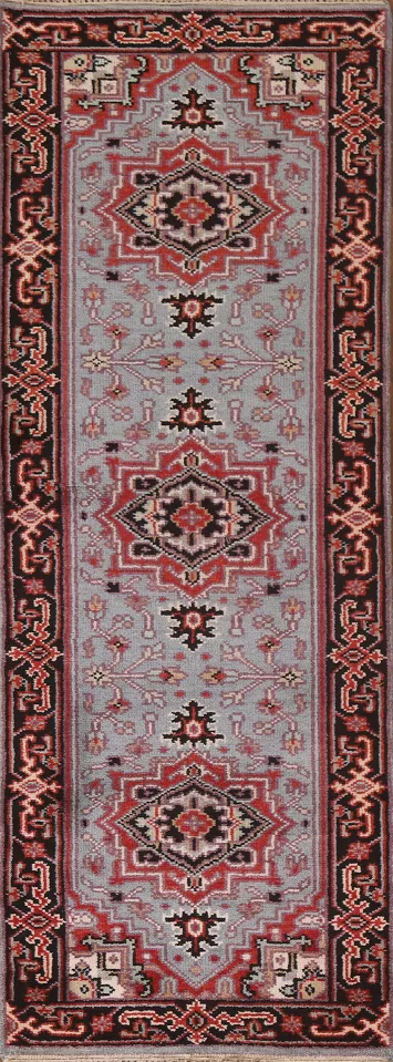 Geometric Heriz Serapi Indian Runner Rug 3x8