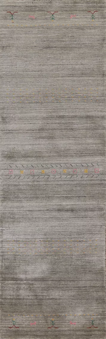 Green & Gray Gabbeh Indian Runner Rug 2x10