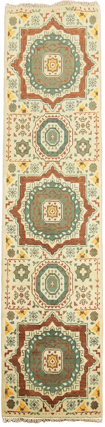 Geometric Kazak Indian Runner Rug 3x8