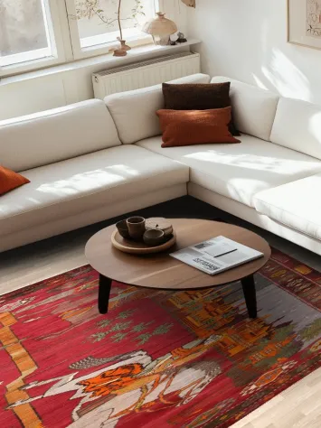 Hunting Design Kazak Vegetable Dye Area Rug 6x10