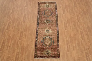 Vintage Authentic Persian wool Gharajeh Runner Rug with geometric patterns 3x11