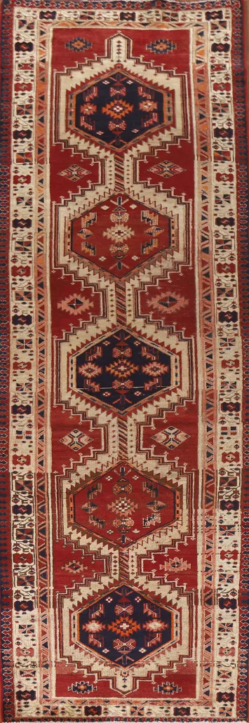 Red Vintage Ardebil Persian Runner Rug 3x12