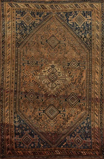 Pre-1900 Antique Qashqai Vegetable Dye Persian Rug 5x8