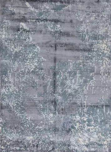 Gray Blue Modern Abstract Indian Rug 4x6