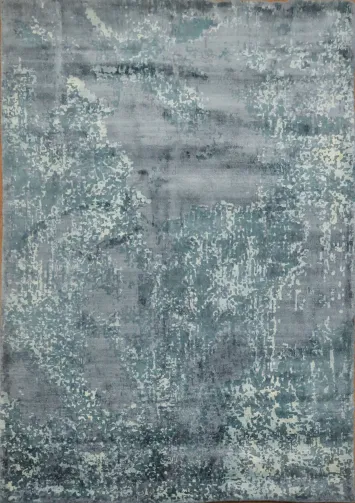 Gray Blue Modern Abstract Indian Rug 4x6