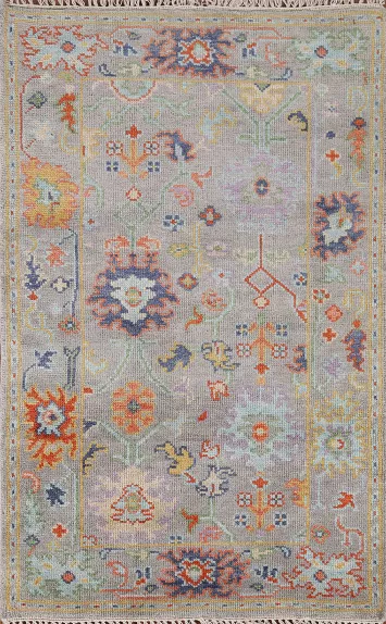 Gray Floral Oushak Oriental Rug 3x5