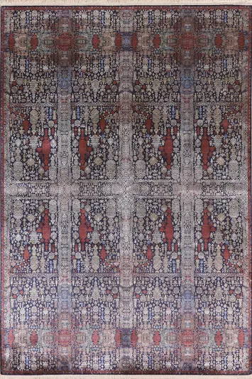 Floral Navy Blue Tabriz Living Room Rug 6x9