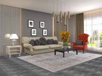 Gray Floral Qum Traditional Area Rug 6x9