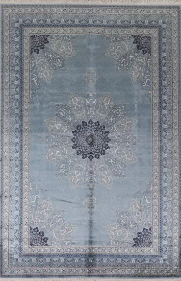 Blue/ Gray Silk Tabriz Traditional Area Rug 6x10