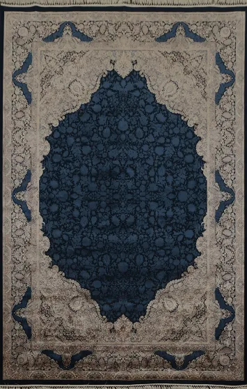 Navy Blue Ornate Qum Area Rug 7x10 Add a Touch of Elegance