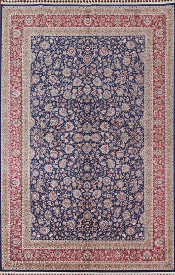 All-Over Floral Blue Tabriz Turkish Area Rug 7x10