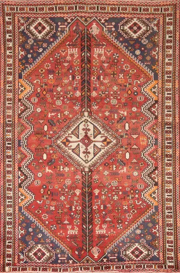 Tribal Vegetable Dye Shiraz Persian Area Rug 5x8