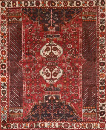 Vintage Red Shiraz Persian Rug 4x5