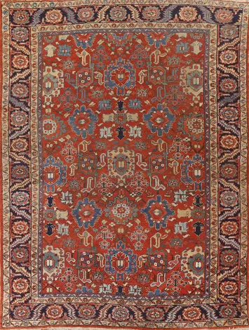 Pre-1900 Vegetable Dye Heriz Serapi Persian Area Rug 9x11