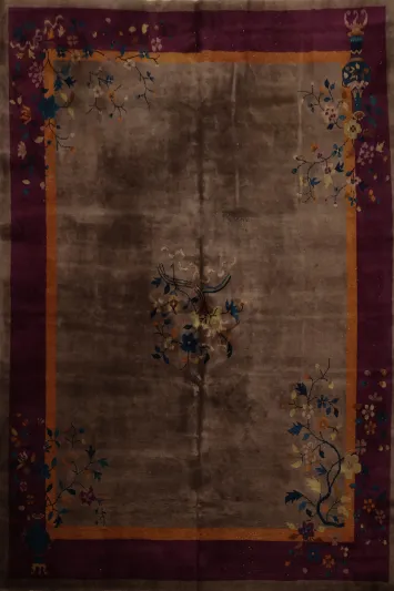 Floral Border Art Deco Nichols Area Rug 8x10 with Deep Color Contrast