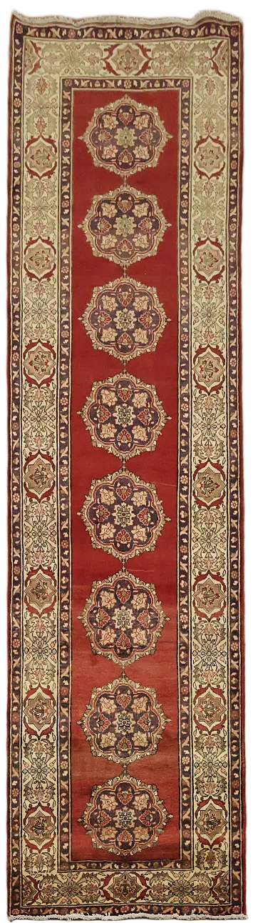 Elegant Red Tabriz Persian Runner Rug with Intricate Medallion Patterns 4x13