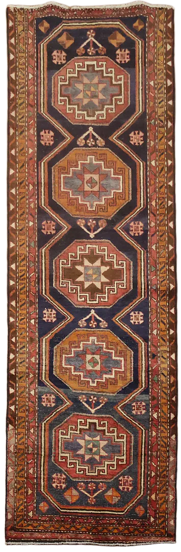 Vintage Geometric Tribal Ardebil Persian Runner Rug 3x10