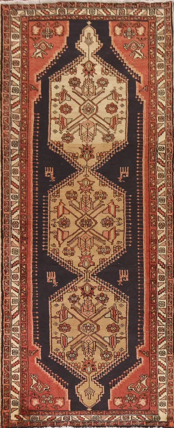Tribal Blue Ardebil Persian Runner Rug 4x10