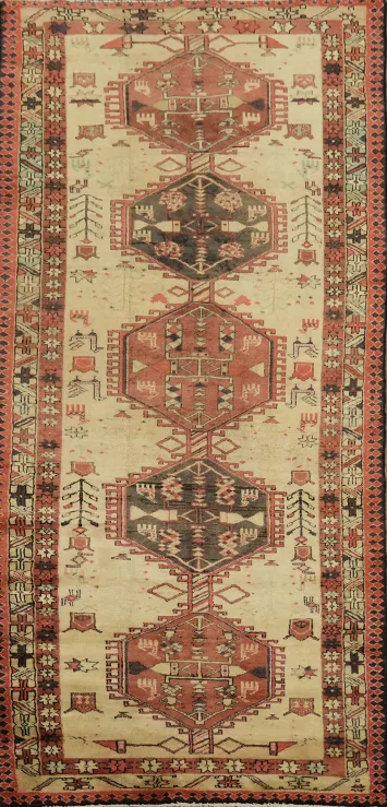 Vintage Wool Ardebil Persian Runner Rug 4x9
