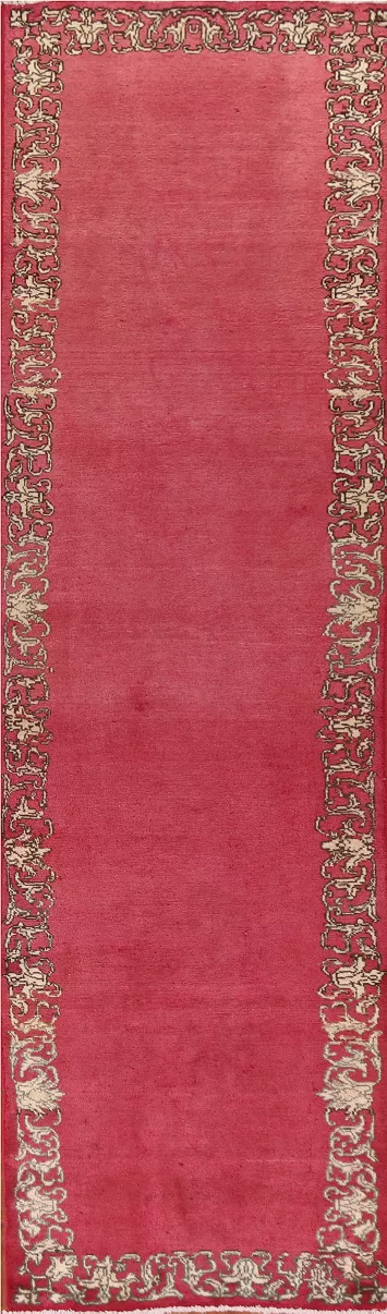 Bordered Fuchsia Tabriz Persian Runner Rug 3x12