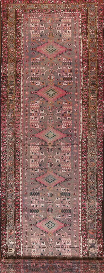 Gray & Pink Heriz Persian Runner Rug 4x14