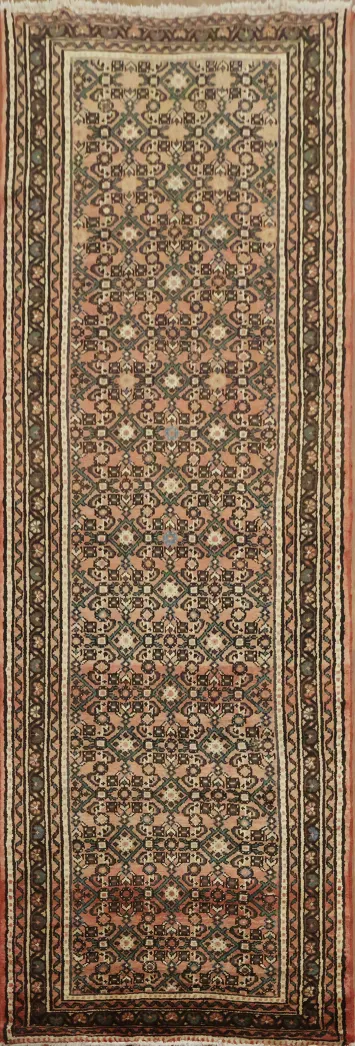 Geometric Wool Hamedan Persian Runner Rug 3x10