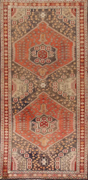 Red & Navy Blue Ardebil Persian Runner Rug 4x10