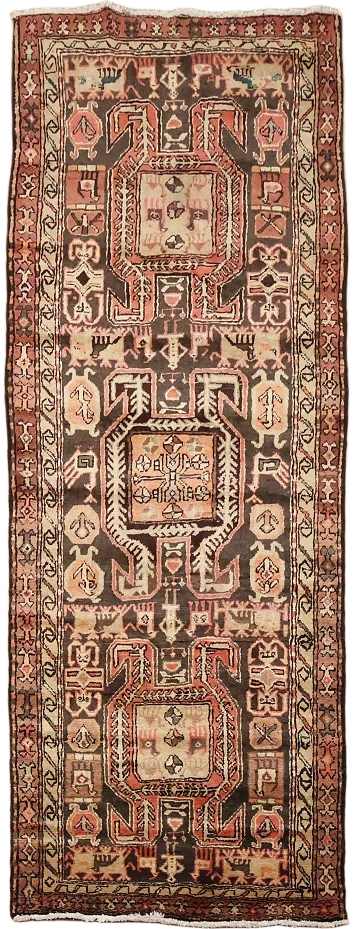 Vintage Tribal Persian Runner with Rich Colors and Detailed Motifs 4x10 ft