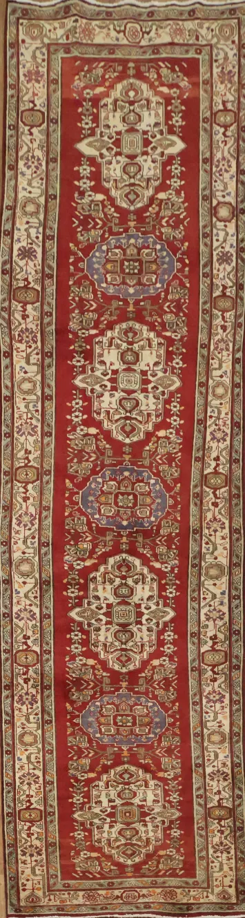Geometric Red Tabriz Persian Runner Rug 4x13
