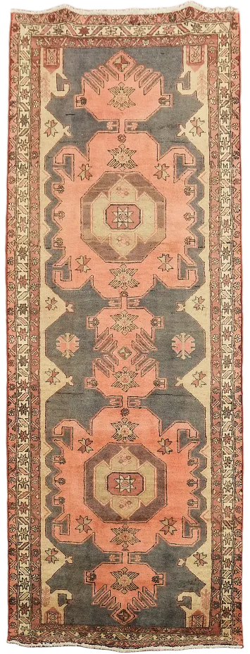 Vintage Pink Ardebil Persian Runner Rug 4x10