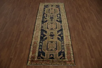 Navy Blue Tribal Ardebil Persian Runner Rug 4x10