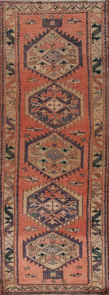 Vintage Wool Ardebil Persian Runner Rug 3x10