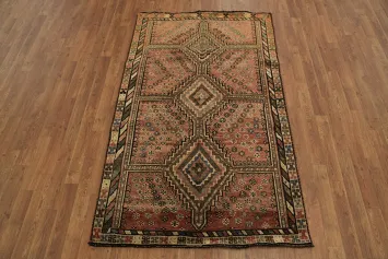 Warm Vintage Geometric Tribal Shiraz Persian Rug 4x6