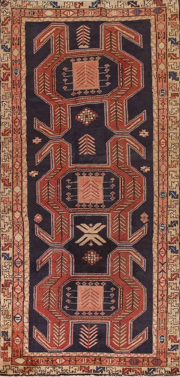 Navy Blue Ardebil Persian Living Room Rug 5x10