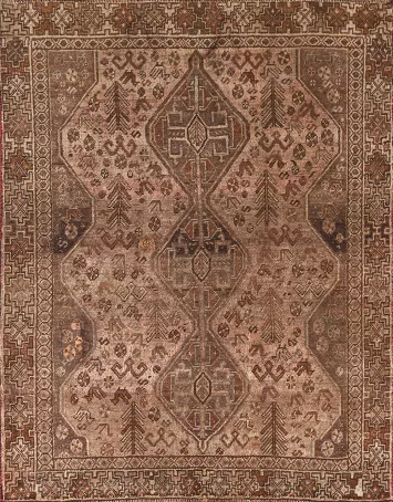 Pre-1900 Antique Qashqai Persian Rug 5x6